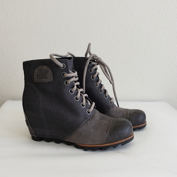 Sorel Shoes - Sorel PDX Lace Up Wedge Boots Lexie Wedge Black Leather Waterproof size 8.5
